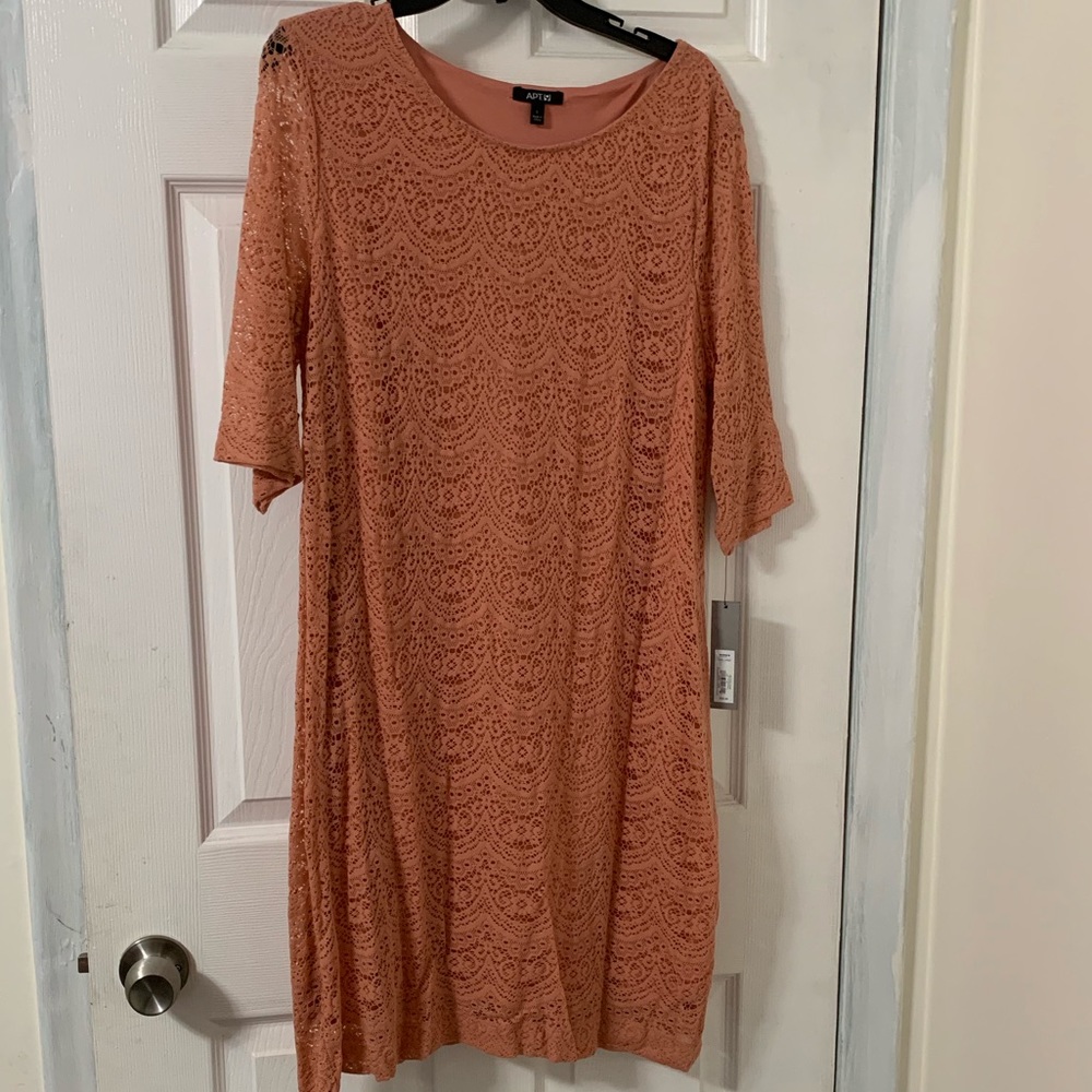 Apricot lace overlay dress size L, new with tag